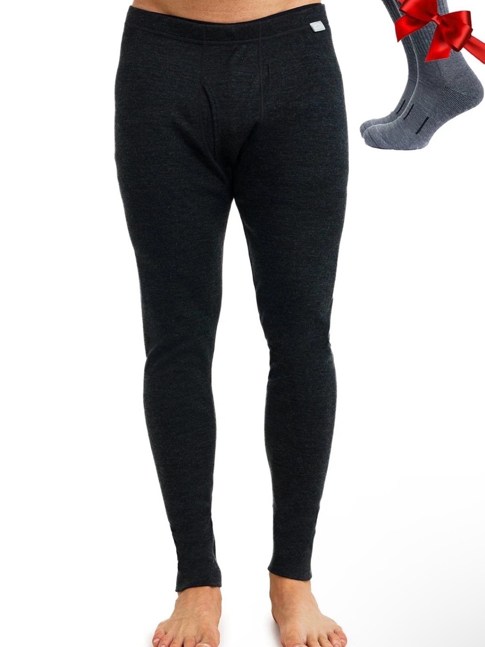 Merino Tech Men's Base Layer Bottoms - Charcoal Black + Bonus Socks!